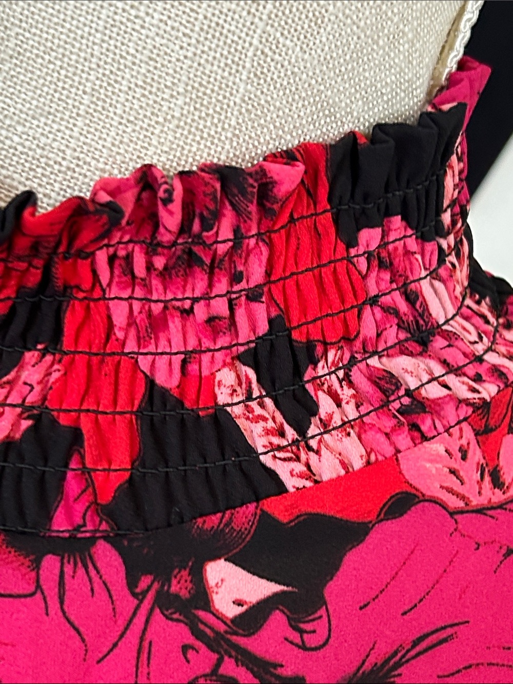 Floral High-Neck Long Dress in Pink and Red - Picture 3 of 5